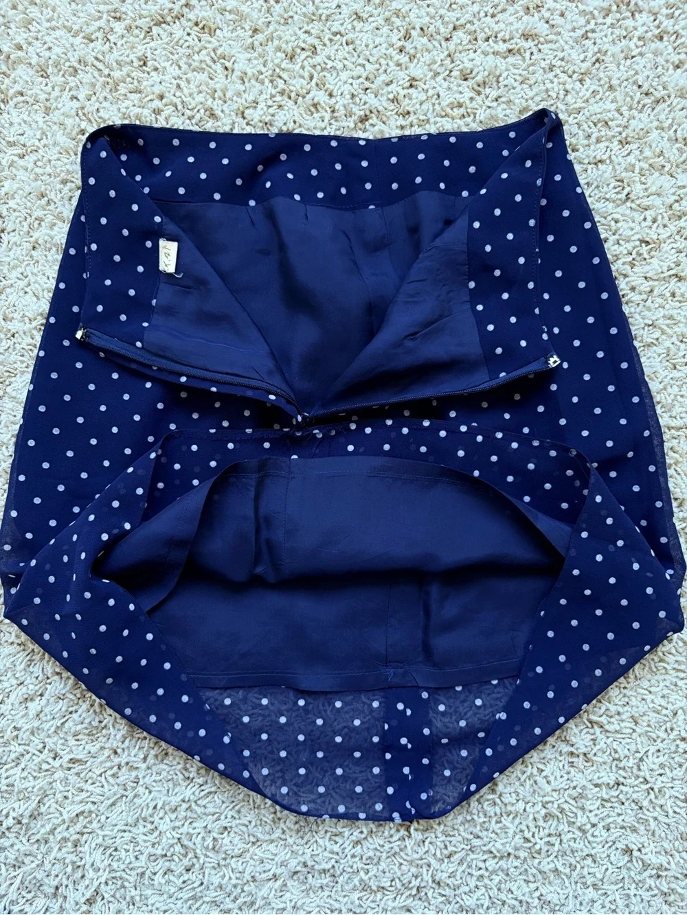 70’s Navy Polka Dot Sheer Peplum Skirt Suit Small Made in Japan